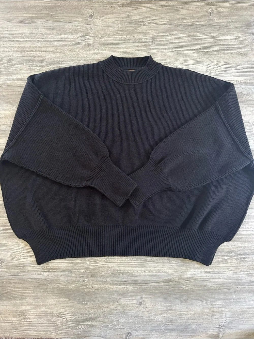 Free People Black Easy Street Tunic Oversized Ribbed Knit Pullover Sweater